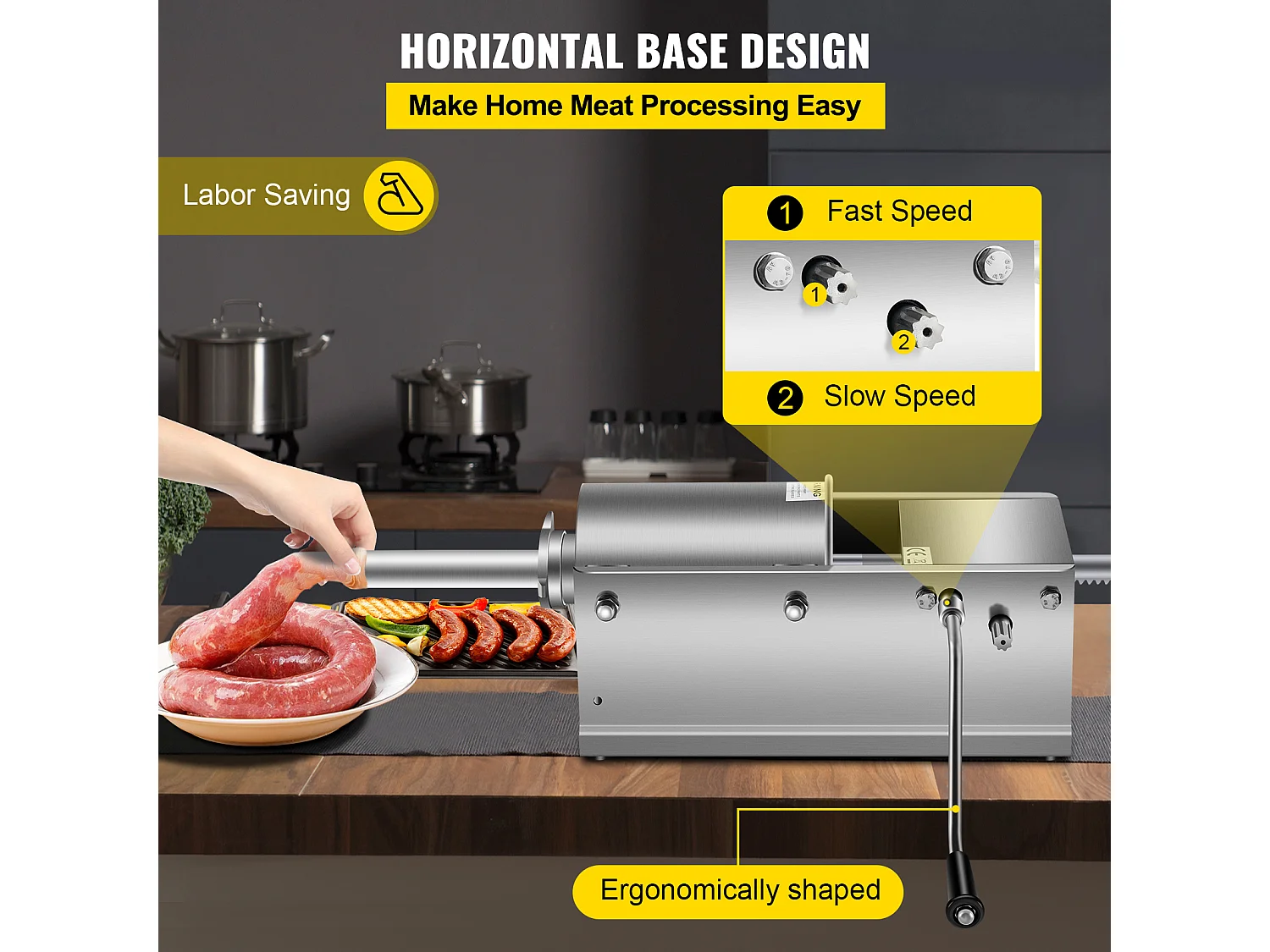 Poussoir à Saucisses Manuel SucceBuy, Horizontale 3 L, Acier Inoxydable 304, pour les Applications Commerciales dans les Supermarchés, les Restaurants