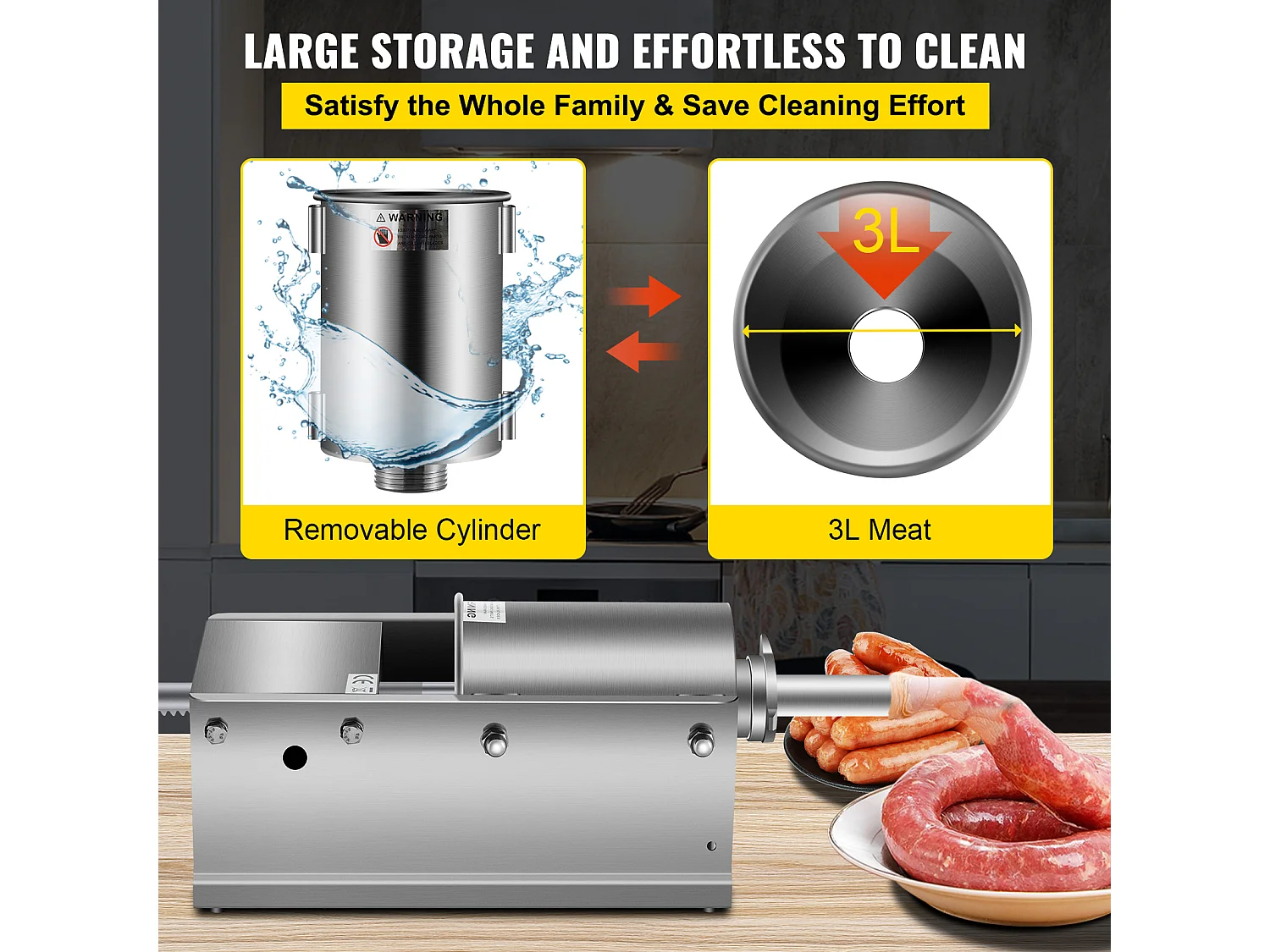 Poussoir à Saucisses Manuel SucceBuy, Horizontale 3 L, Acier Inoxydable 304, pour les Applications Commerciales dans les Supermarchés, les Restaurants