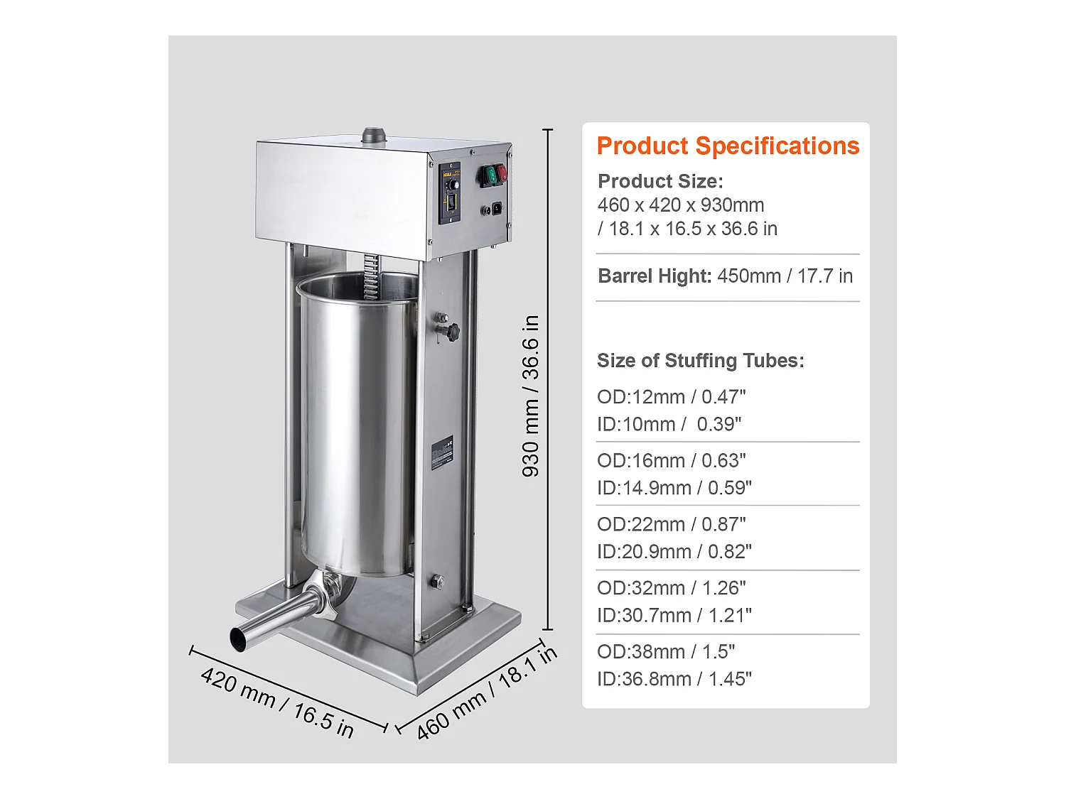 Empujador de Salchichas Eléctrico SucceBuy, Empujador de Carne Vertical 25 L, Acero Inoxidable, para Aplicaciones Comerciales en Supermercados, Restaurantes