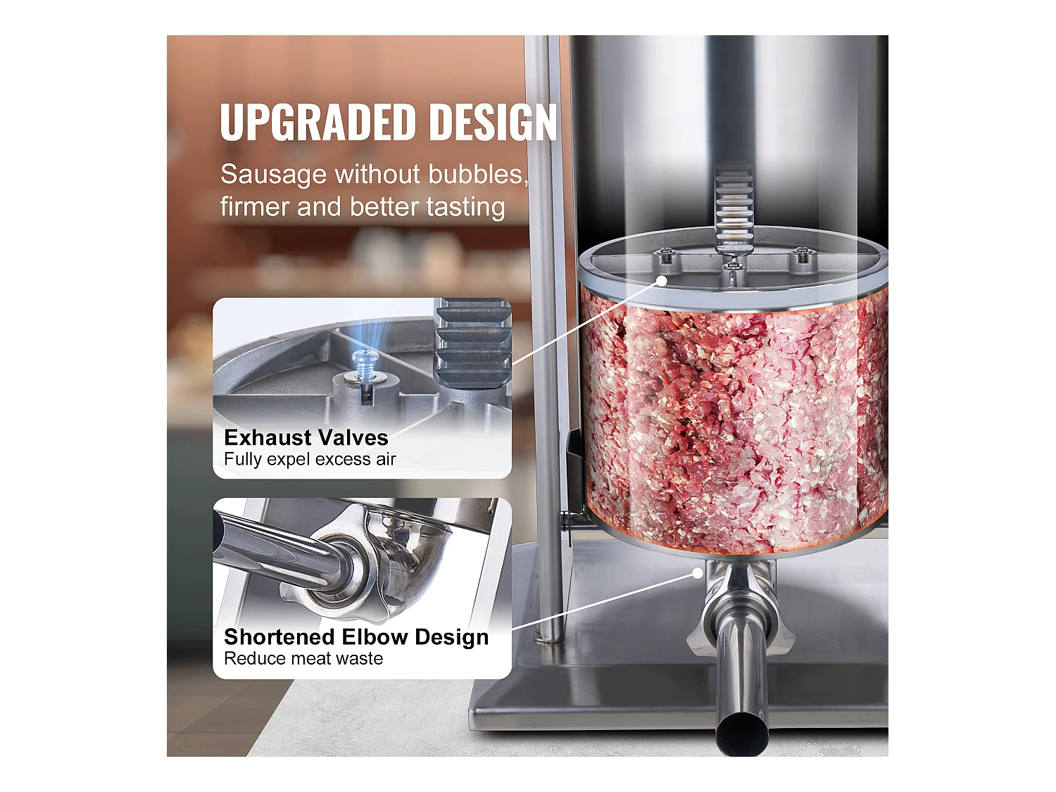 Empujador de Salchichas Eléctrico SucceBuy, Empujador de Carne Vertical 25 L, Acero Inoxidable, para Aplicaciones Comerciales en Supermercados, Restaurantes