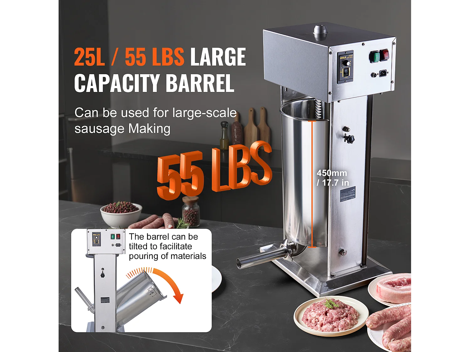 Poussoir à Saucisses Électrique SucceBuy, Poussoir à Viande Vertical 25 L, Acier Inoxydable, pour les Applications Commerciales dans les Supermarchés, Restaurants