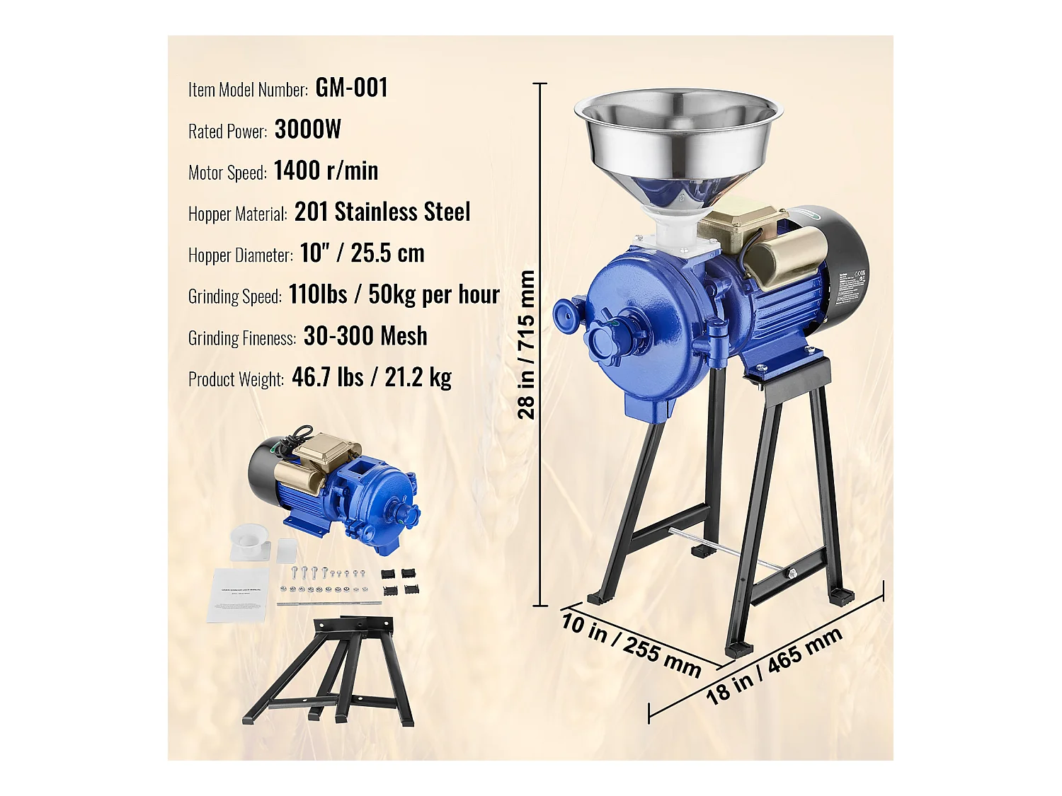 Moulin à Grains SucceBuy Électrique 3000 W - Robuste, Épaisseur Réglable, Idéal pour Une Utilisation Commerciale Et Divers Grains