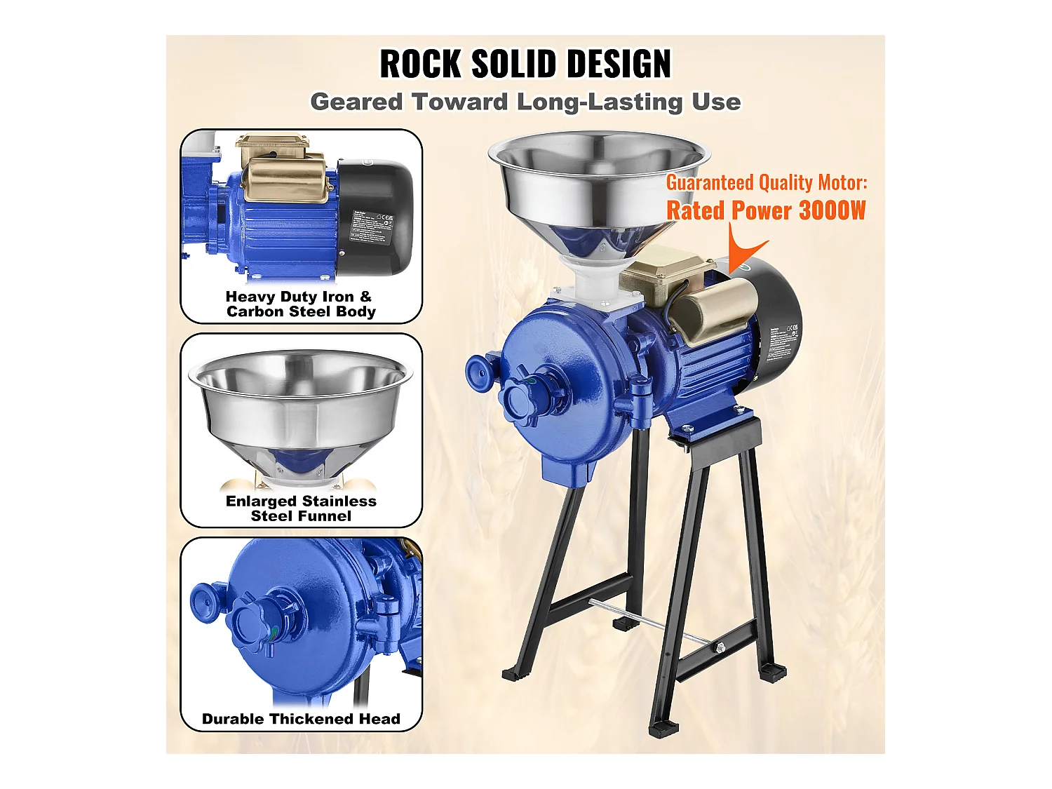 Moulin à Grains SucceBuy Électrique 3000 W - Robuste, Épaisseur Réglable, Idéal pour Une Utilisation Commerciale Et Divers Grains