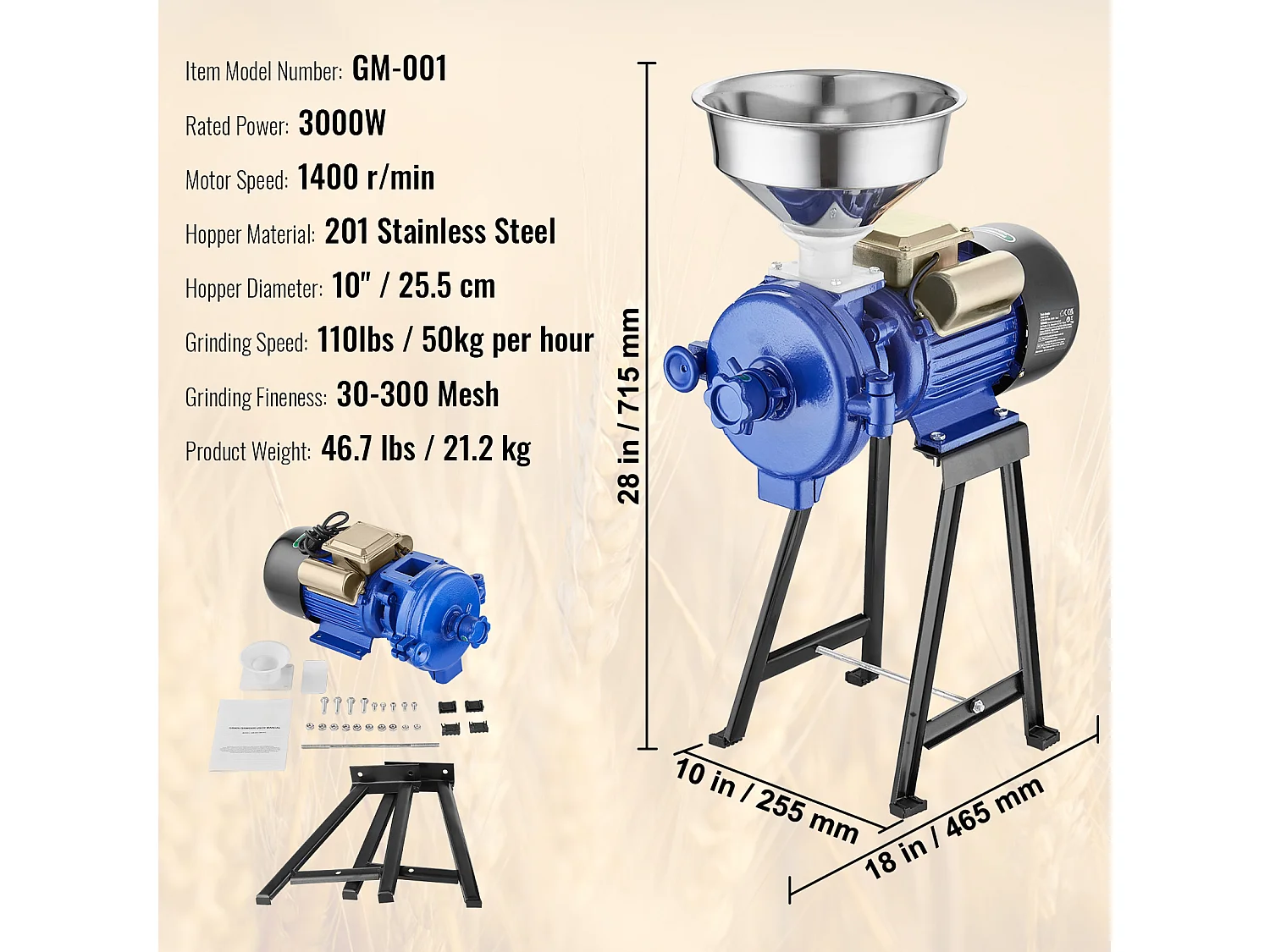 Moulin à Grains SucceBuy Électrique 3000 W - Robuste, Épaisseur Réglable, Idéal pour Une Utilisation Commerciale Et Divers Grains