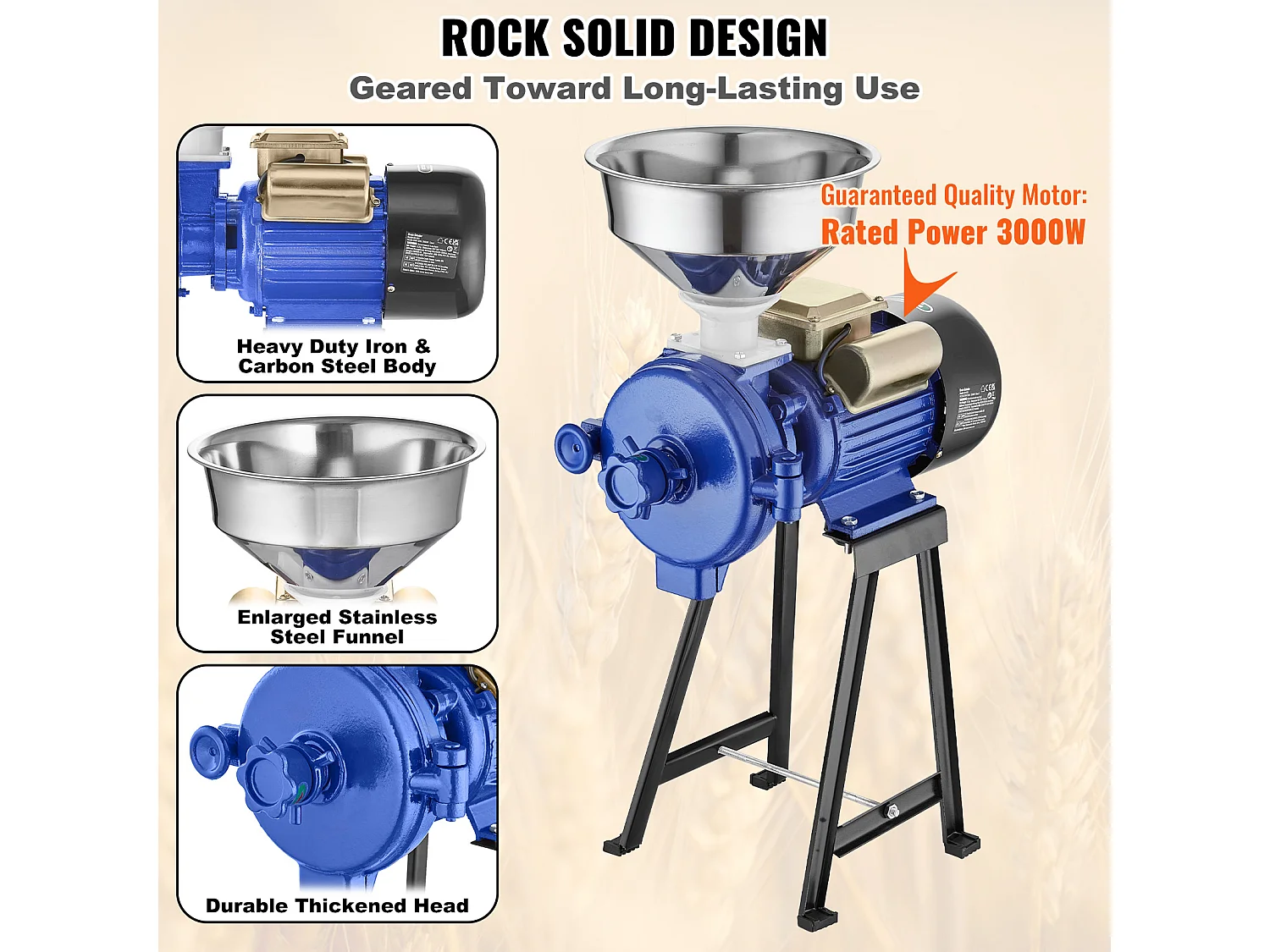 Moulin à Grains SucceBuy Électrique 3000 W - Robuste, Épaisseur Réglable, Idéal pour Une Utilisation Commerciale Et Divers Grains