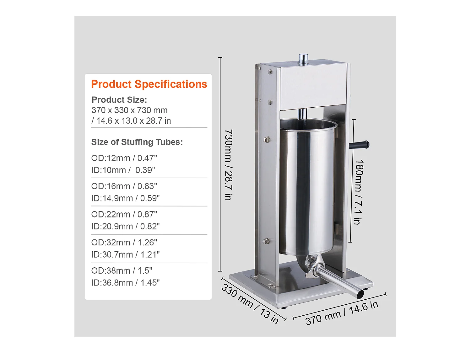 Handmatige Worstpen SucceBuy, 15 L / 30 lbs, RVS 304, voor Commerciële Toepassingen in Supermarkten, Restaurants