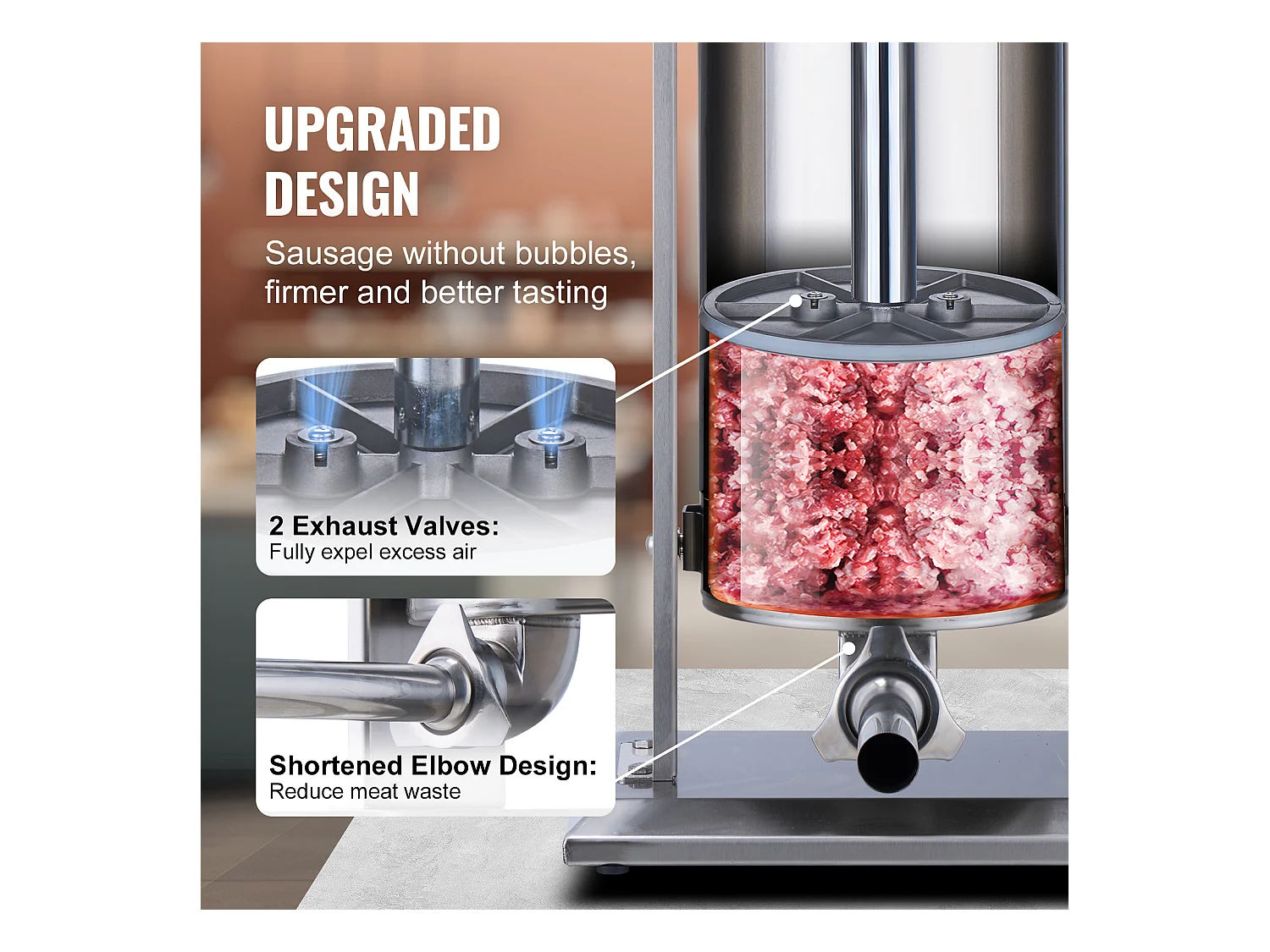 Handmatige Worstpen SucceBuy, 15 L / 30 lbs, RVS 304, voor Commerciële Toepassingen in Supermarkten, Restaurants