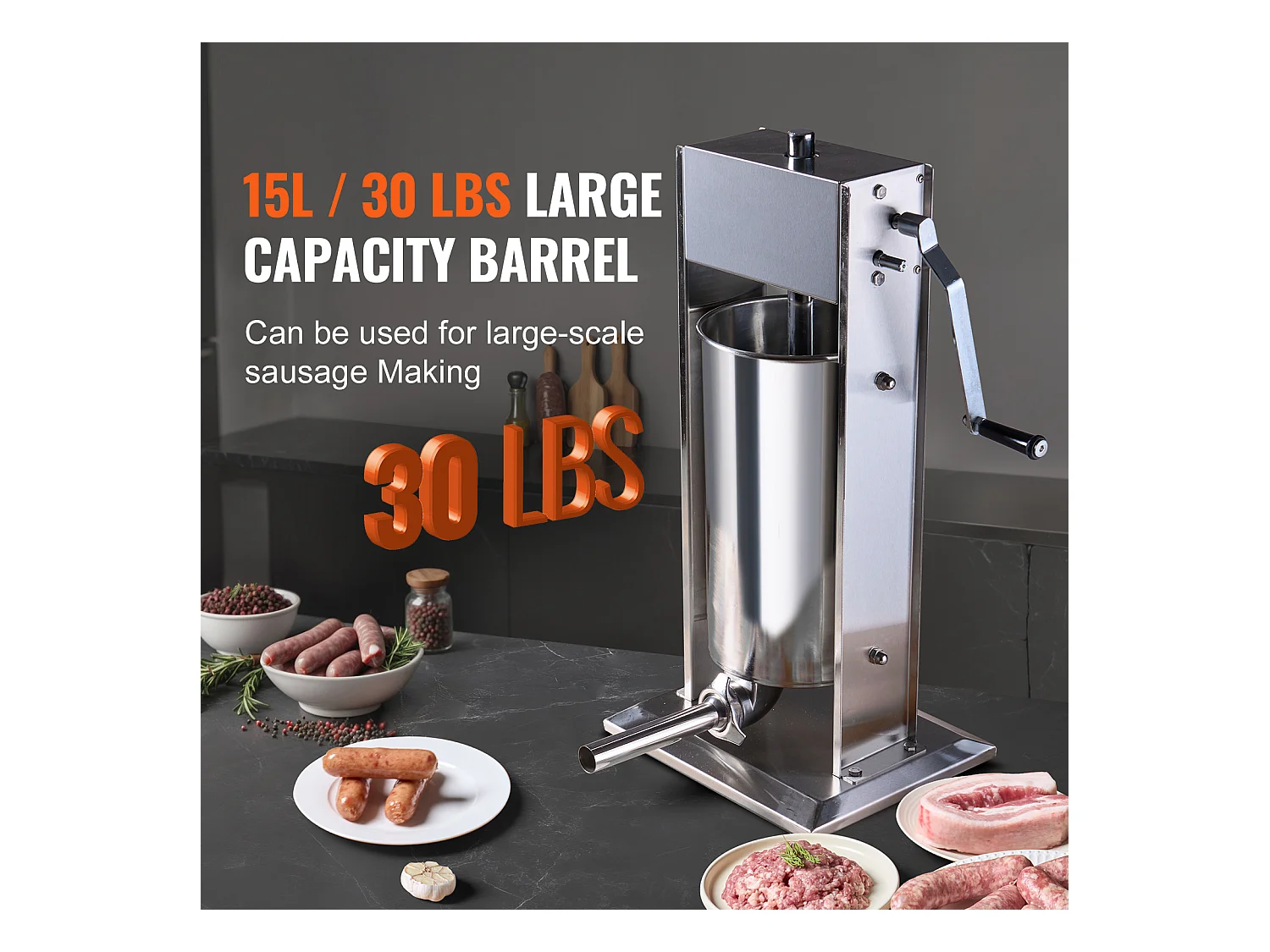 Handmatige Worstpen SucceBuy, 15 L / 30 lbs, RVS 304, voor Commerciële Toepassingen in Supermarkten, Restaurants