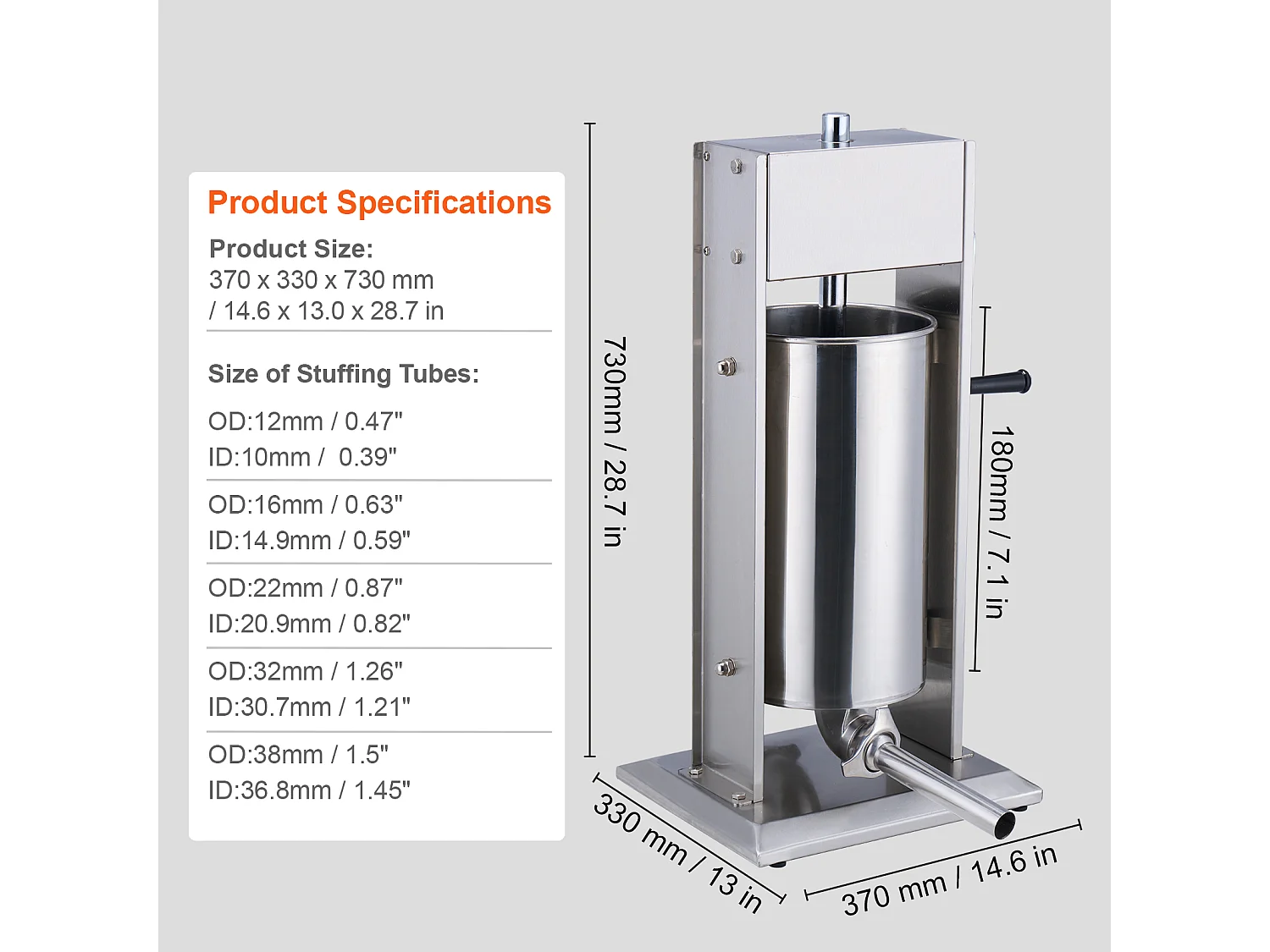 Poussoir à Saucisses Manuel SucceBuy, 15 L / 30 lbs, Acier Inoxydable, pour les Applications Commerciales dans les Supermarchés, les Restaurants