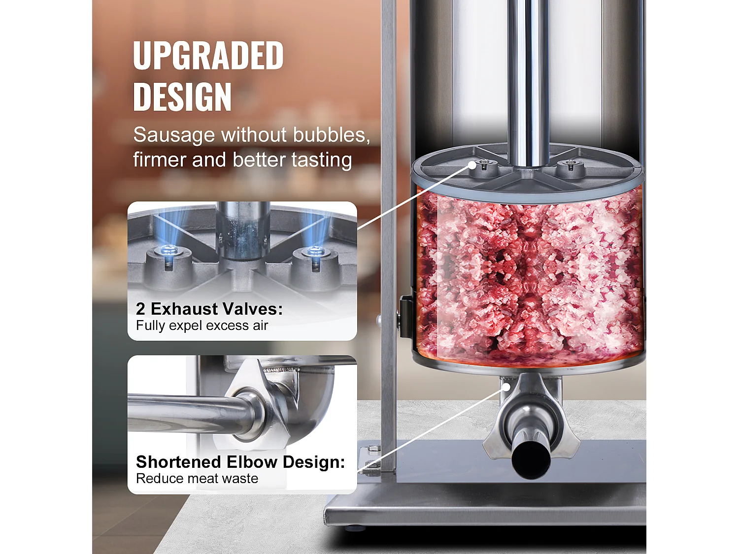 Poussoir à Saucisses Manuel SucceBuy, 15 L / 30 lbs, Acier Inoxydable, pour les Applications Commerciales dans les Supermarchés, les Restaurants