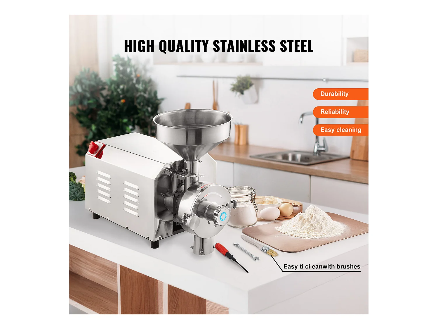 Graanmolen SucceBuy 2200 W, Maismolen 50 KG/H Rvs voor Peper Soja Pinda Maïskorrels Maalmeel