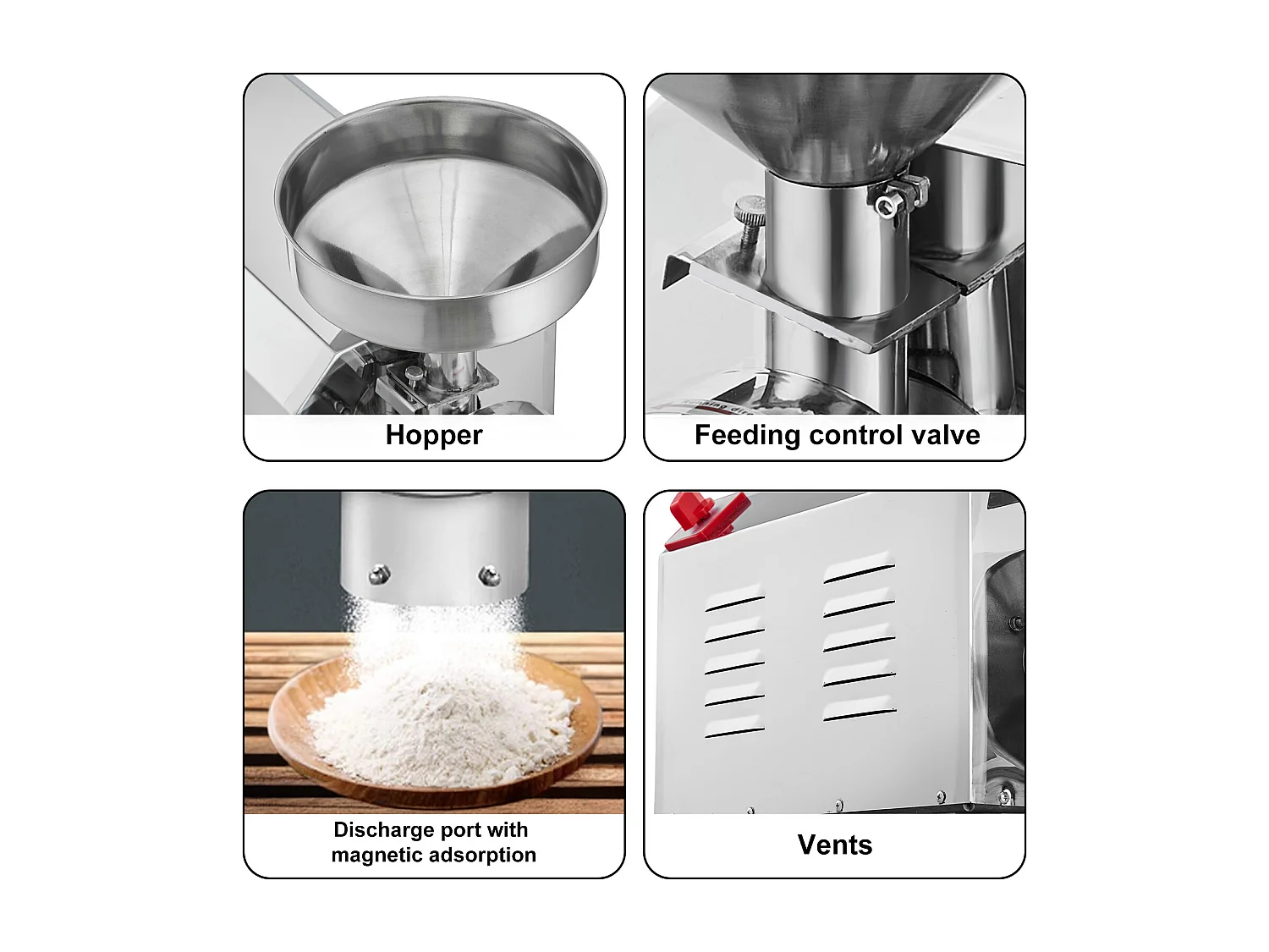 Moulin à Grains SucceBuy 2200 W, Moulin à Maïs 50 KG/H Acier Inoxydable pour Poivre Soja Arachide Grains de Maïs Farine de Mouture