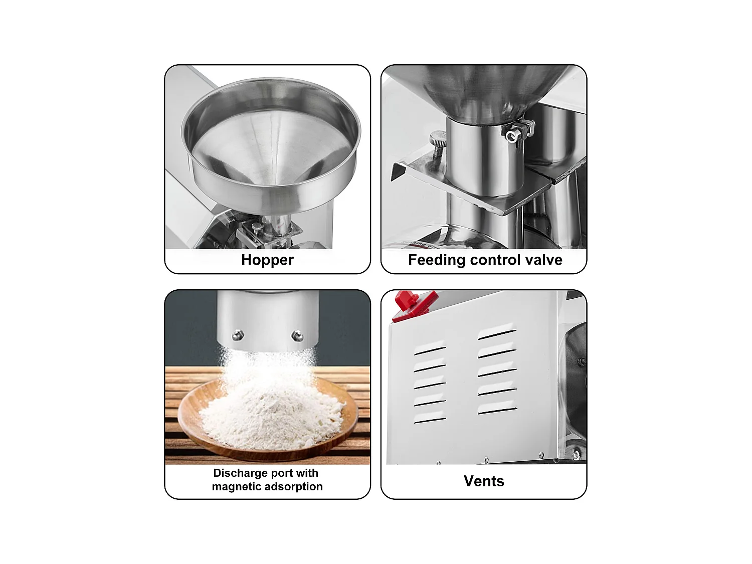 Molino de Granos SucceBuy 3000W 100 kg/h, Molino de Harina Industrial de Acero Inoxidable para Pimienta, Soja, Cacahuete, Granos de Maíz