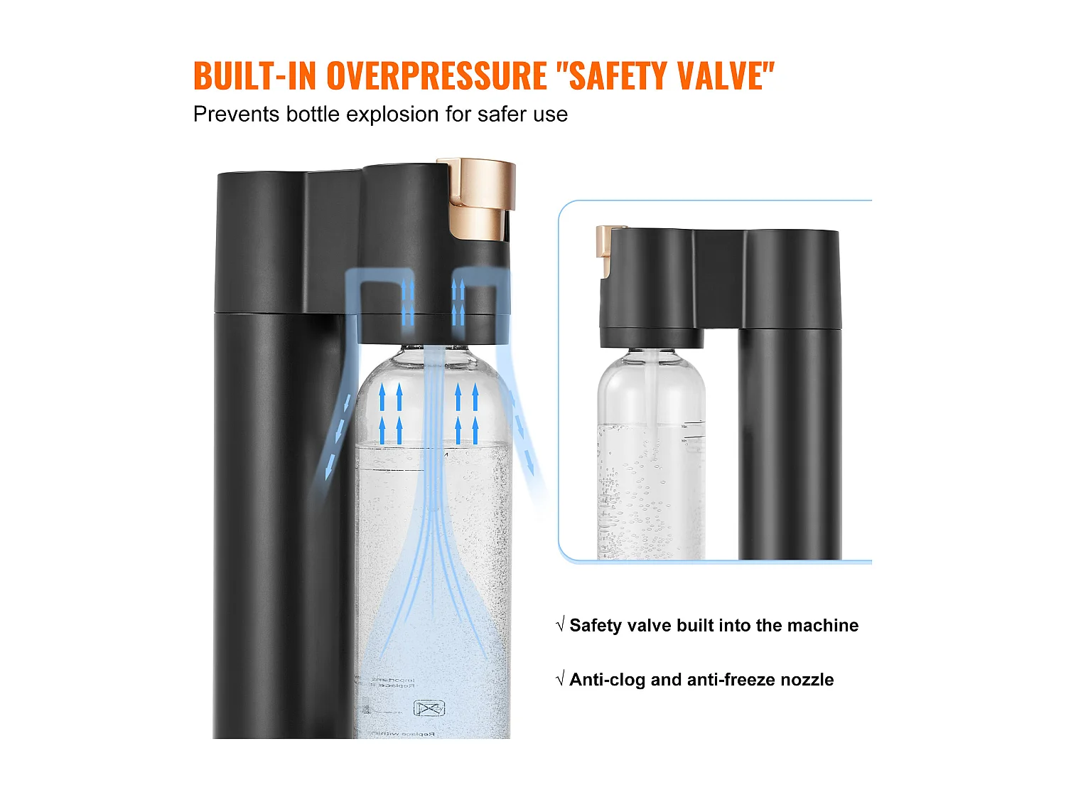 Bruiswatermachine SucceBuy, Sodamaker voor Thuis, Seltzer Water Kit met 2 BPA-vrije 1L PET-flessen, Compatibel, Zwart