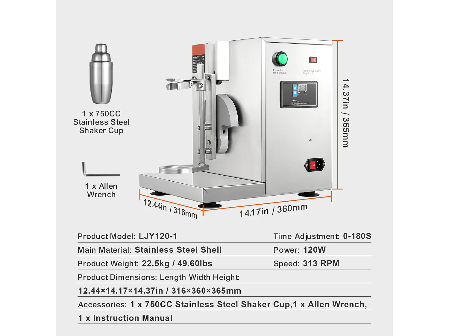 Elektrische Milkshakemachine SucceBuy, 120 W, van Roestvrij Staal voor Commercieel Gebruik