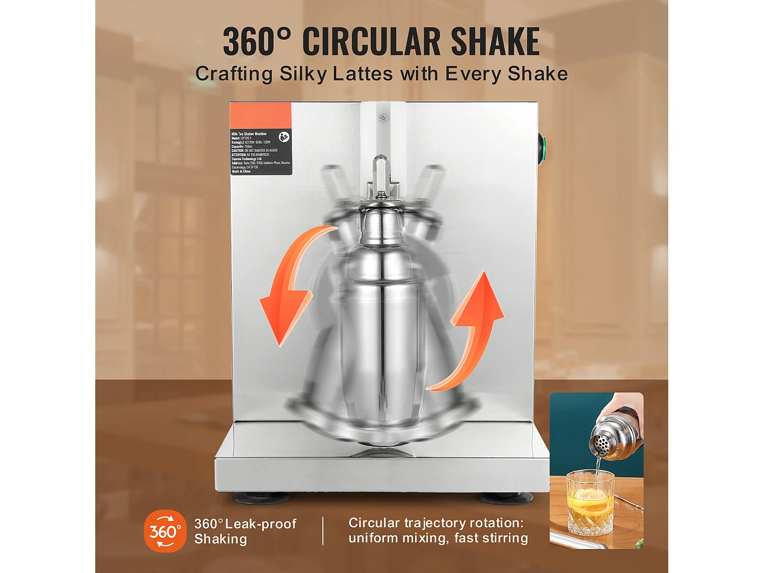 Elektrische Milkshakemachine SucceBuy, 120 W, van Roestvrij Staal voor Commercieel Gebruik