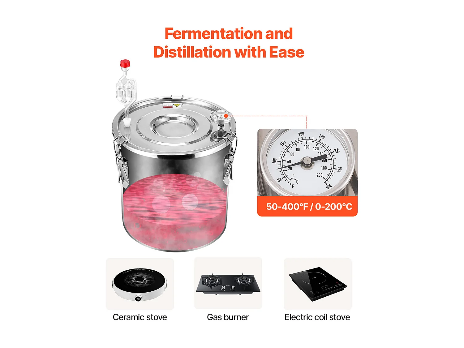 Distillatore di Alcol SucceBuy Distillatore di Acqua Moonshine da 19 Litri con Fusto Thumper e Pompa dell'Acqua da 8 W