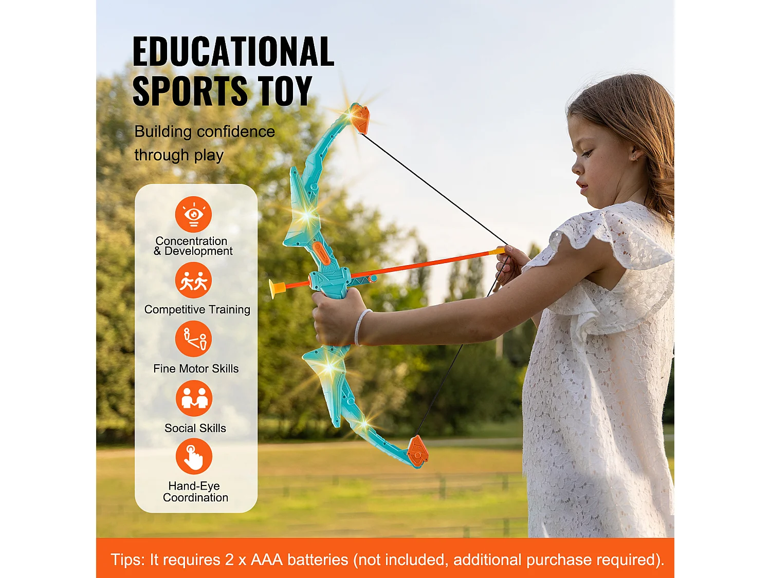 Ensemble d'Arc et de Flèches pour Enfants SucceBuy, avec Éclairage LED et 10 Flèches pour l'Extérieur