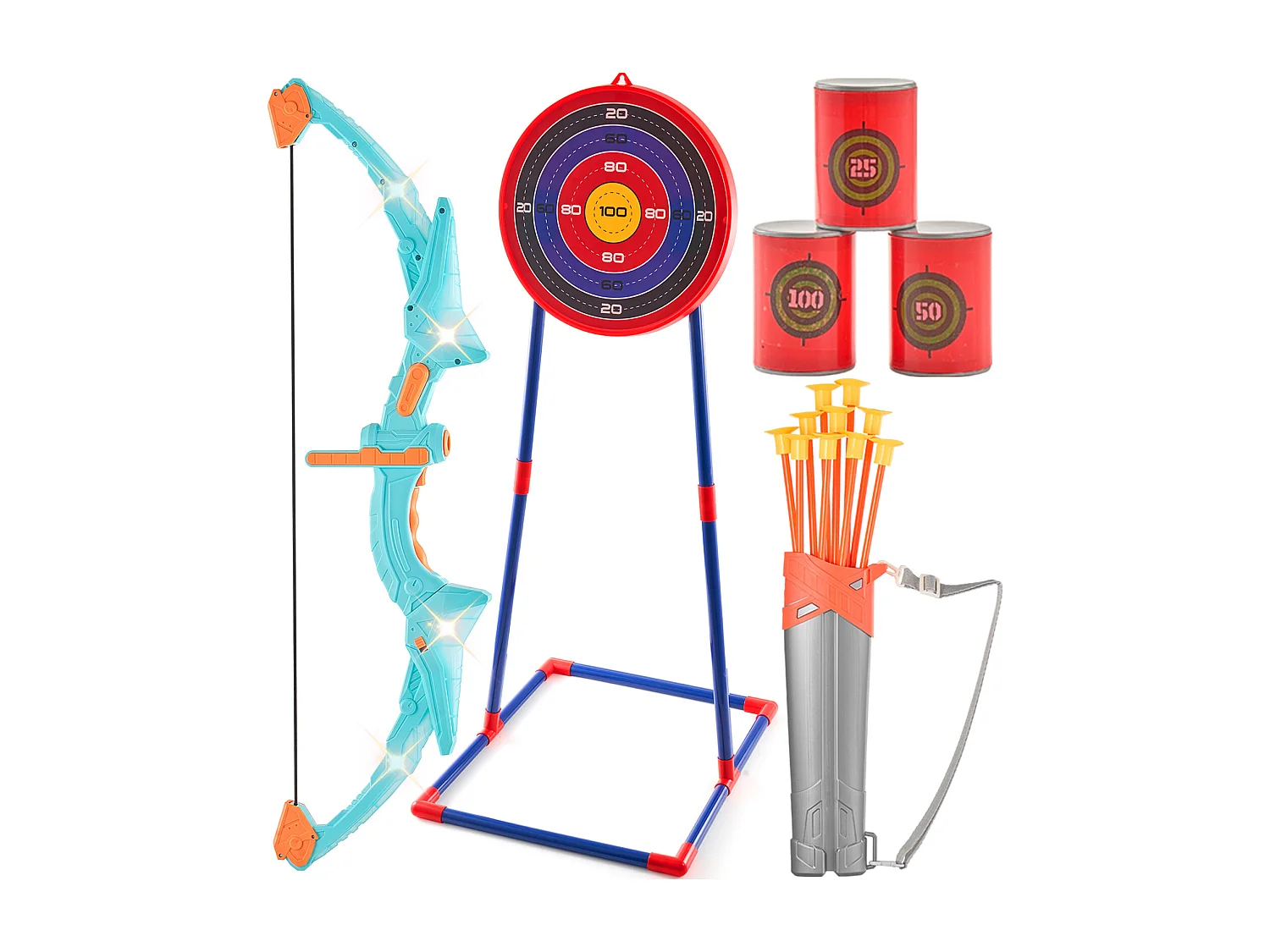 Ensemble d'Arc et de Flèches pour Enfants SucceBuy, avec Éclairage LED et 10 Flèches pour l'Extérieur