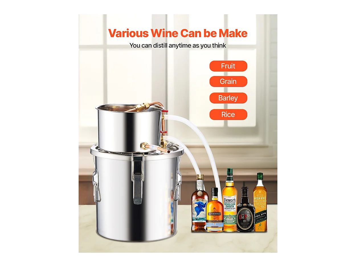 Distillateur d'Alcool SucceBuy Kit de Brassage de Distillateur d'Eau et d'Alcool Moonshine Still 11 L en Acier Inoxydable