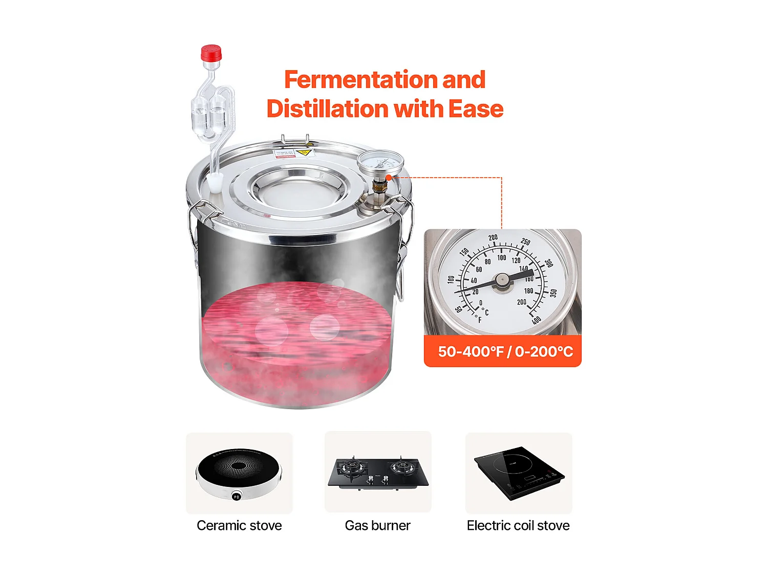 Destilador de Alcohol SucceBuy Destilador de Aguardiente de 11 L, Kit de Destilación de Agua y Alcohol, Acero Inoxidable