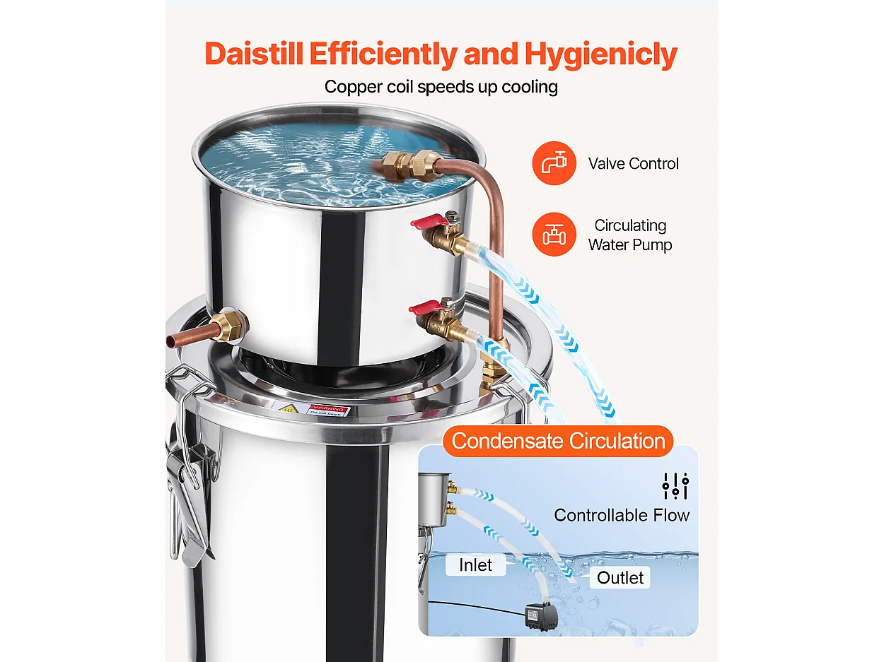 Destilador de Alcohol SucceBuy Destilador de Aguardiente de 11 L, Kit de Destilación de Agua y Alcohol, Acero Inoxidable