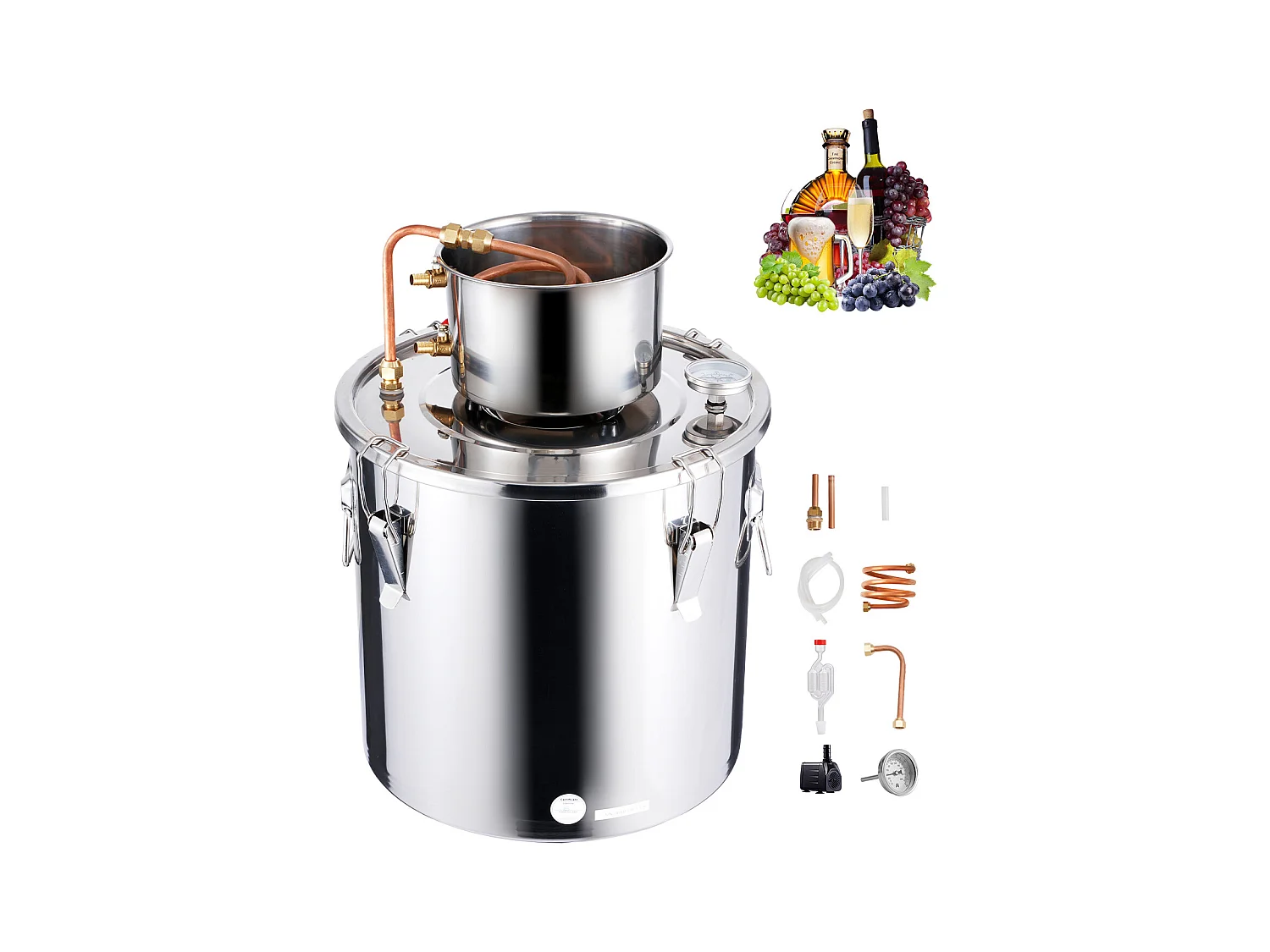 Distillateur d'Alcool SucceBuy Kit de Brassage de Distillateur d'Eau et d'Alcool Alambic Moonshine 30 L en Acier Inoxydable