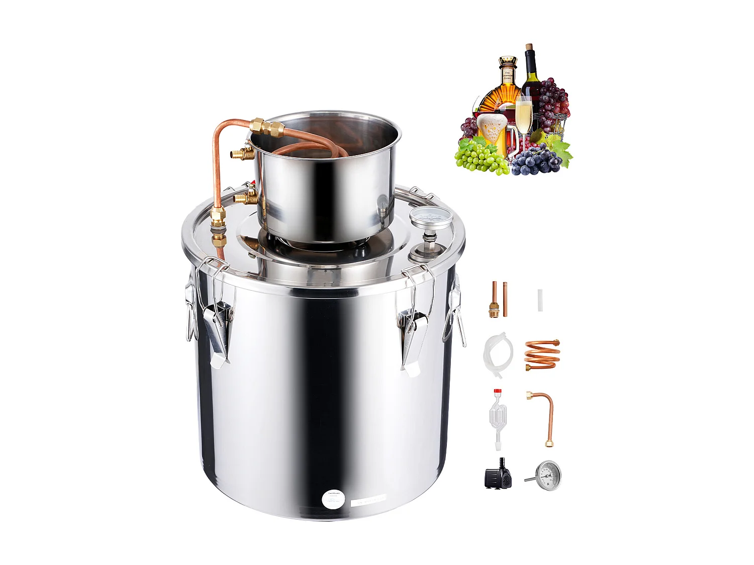 Alcohol Distilleerder SucceBuy 30L Roestvrijstalen Moonshine Distilleerset voor Plat Water en Alcohol