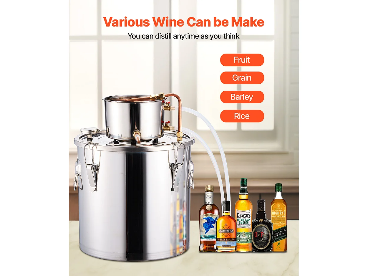 Alcohol Distilleerder SucceBuy 30L Roestvrijstalen Moonshine Distilleerset voor Plat Water en Alcohol
