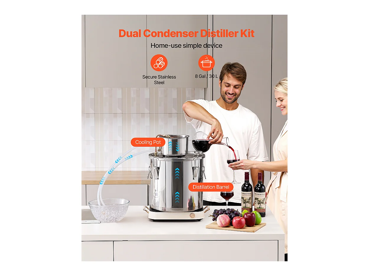 Distillateur d'Alcool SucceBuy Kit de Brassage de Distillateur d'Eau et d'Alcool Alambic Moonshine 30 L en Acier Inoxydable