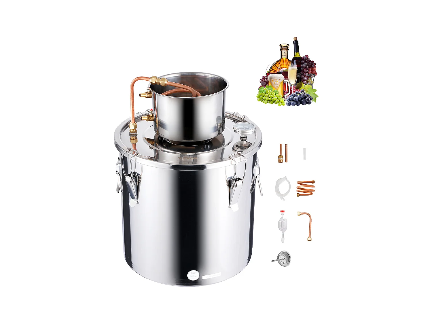 Distillateur d'Alcool SucceBuy Kit de Brassage de Distillateur d'Eau et d'Alcool Alambic Moonshine 30 L en Acier Inoxydable