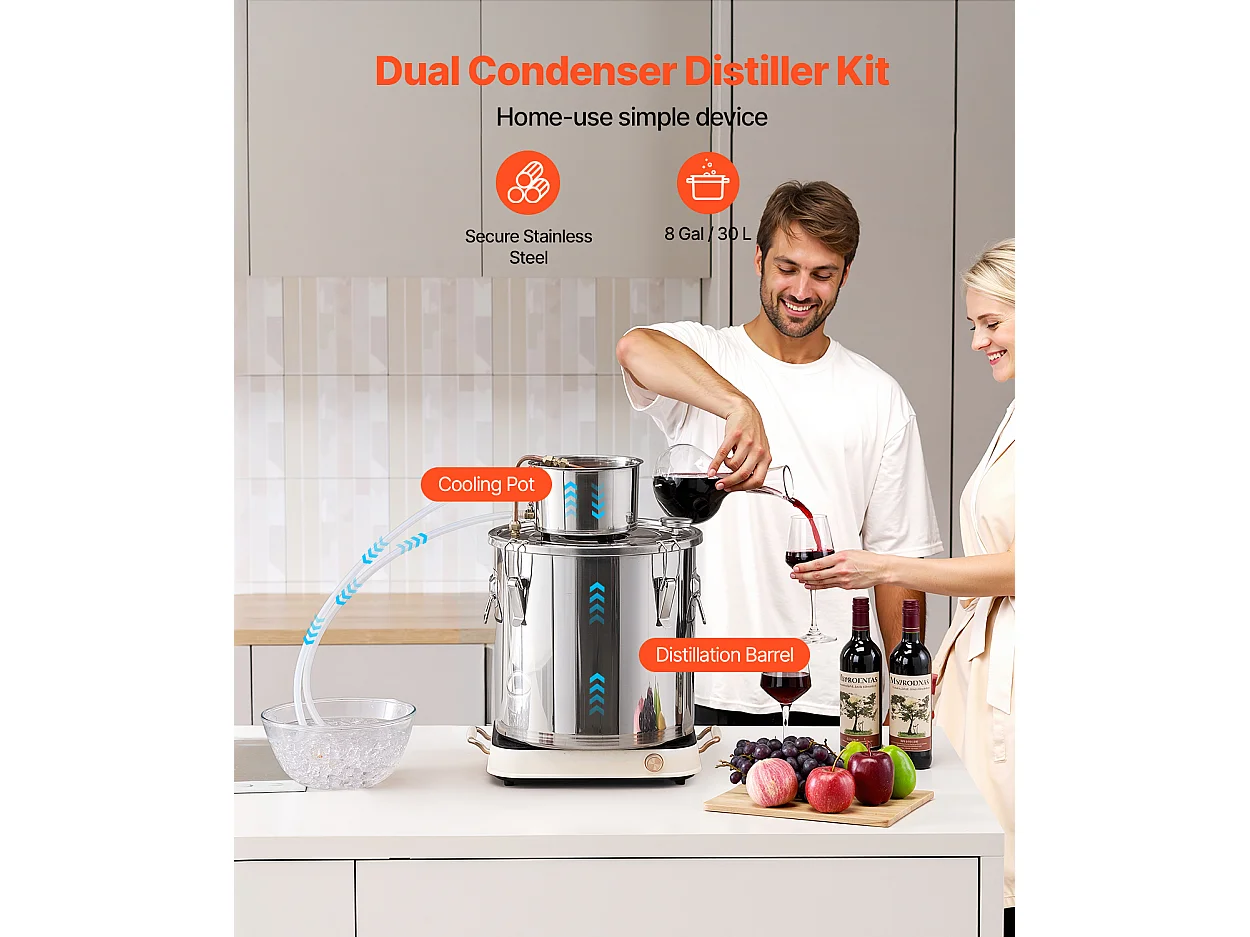 Distillatore di Alcol SucceBuy Kit per la Preparazione di Distillatori di Acqua e Alcol Moonshine da 30 Litri in Acciaio Inox