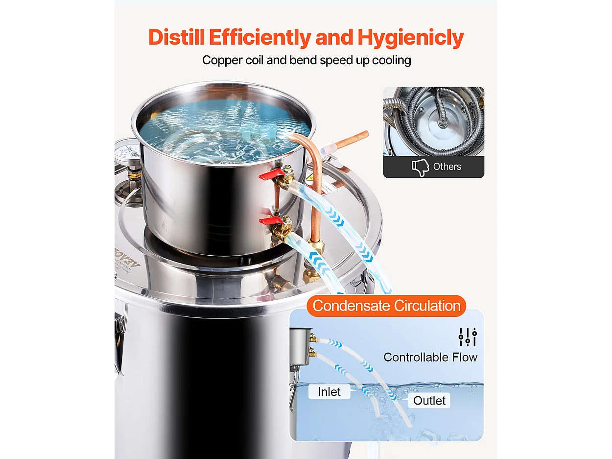 Distillatore di Alcol SucceBuy Kit per la Preparazione di Distillatori di Acqua e Alcol Moonshine da 30 Litri in Acciaio Inox