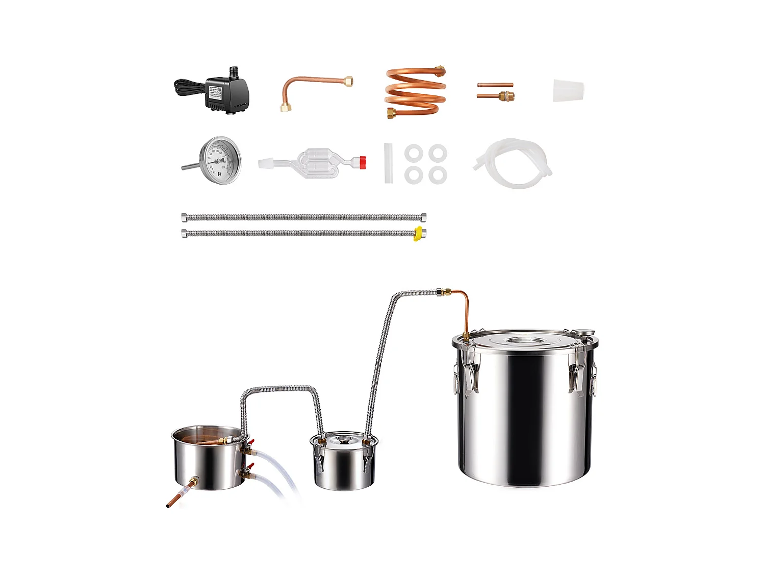 Distillateur d'Alcool SucceBuy Distillateur d'Eau Plate Moonshine 30 L avec Fût Thumper et Pompe à Eau 8W