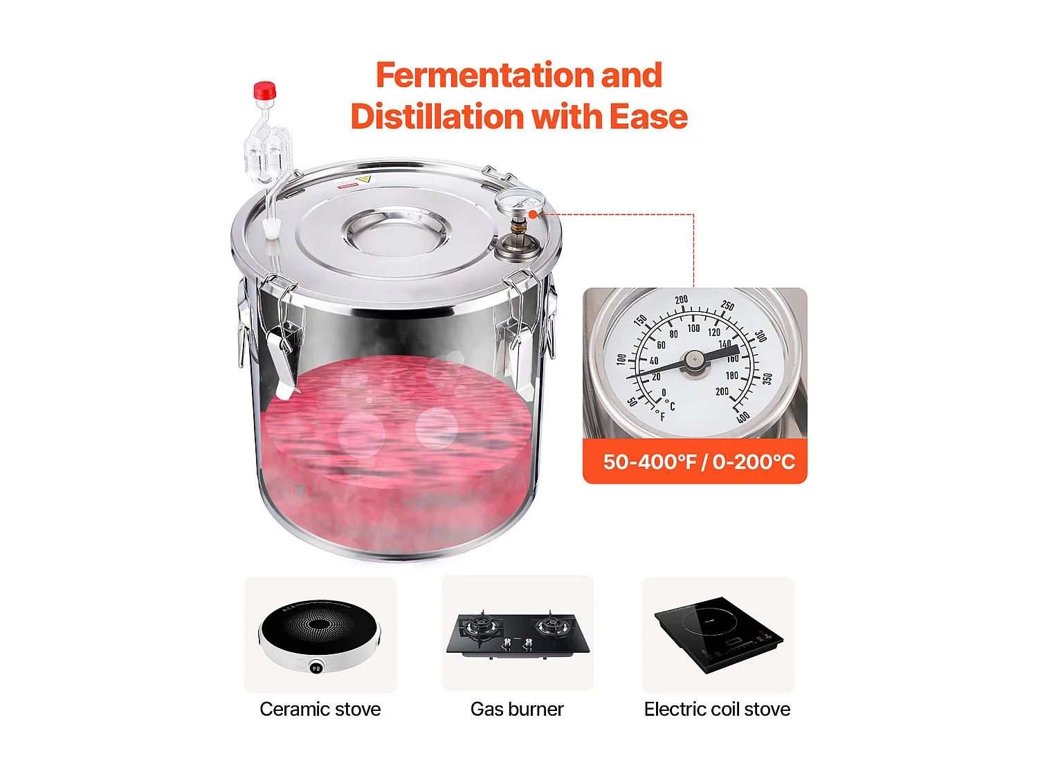 Destilador de Alcohol SucceBuy Destilador de Agua sin Gas de 30 L con Barril Thumper y Bomba de Agua de 8 W