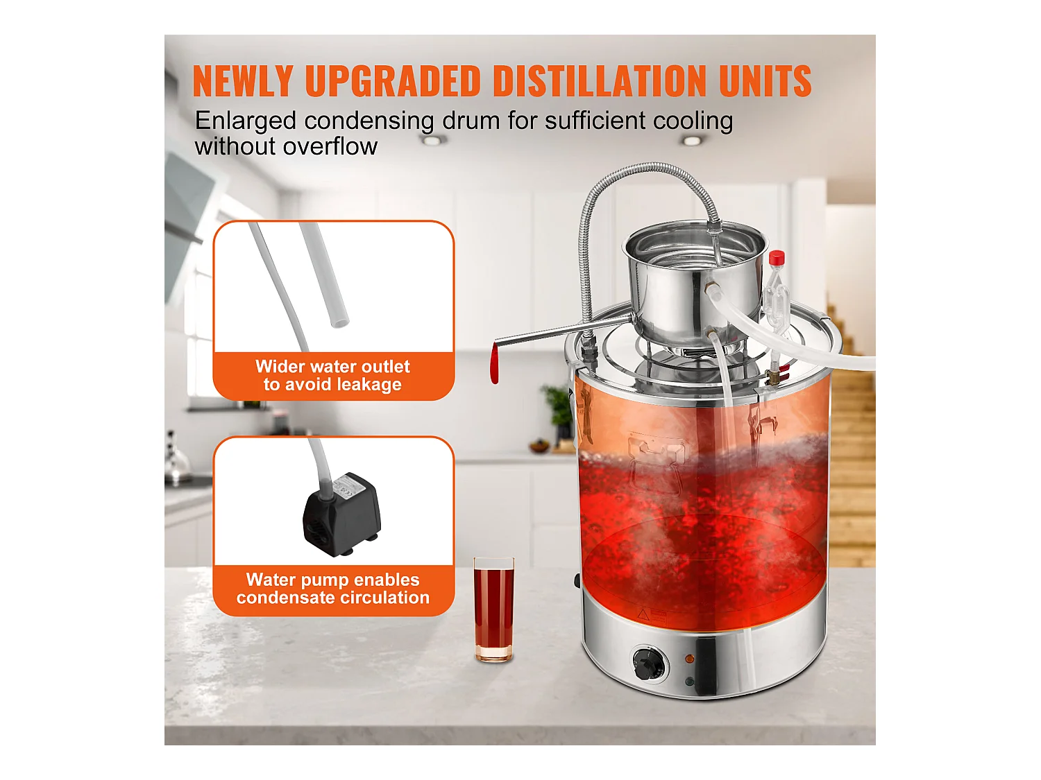 Distillateur d'Alcool SucceBuy Distillateur d'Eau Plate à Alcool 34 L avec Fût Thumper et Pompe à Eau