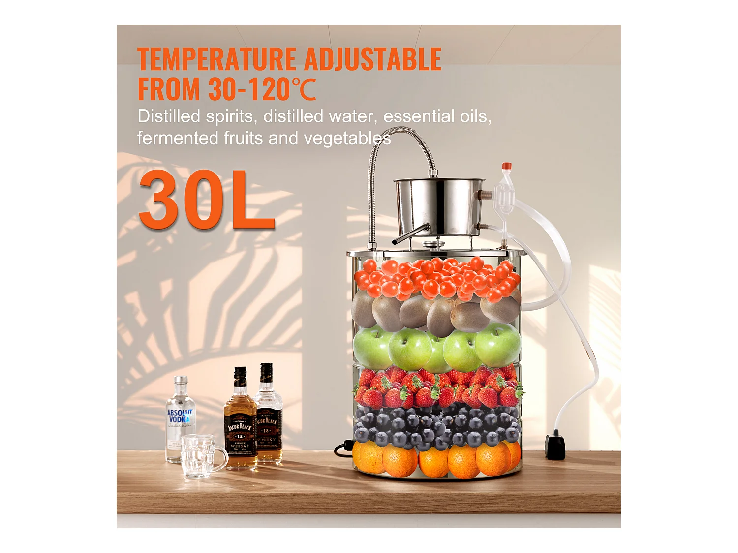 Distillateur d'Alcool SucceBuy Distillateur d'Eau Plate à Alcool 34 L avec Fût Thumper et Pompe à Eau