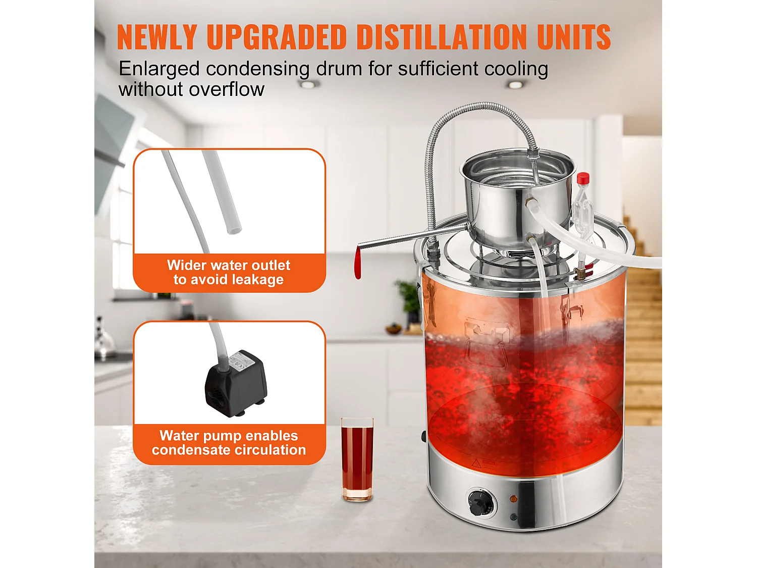 Distillateur d'Alcool SucceBuy Distillateur d'Eau Plate à Alcool 34 L avec Fût Thumper et Pompe à Eau