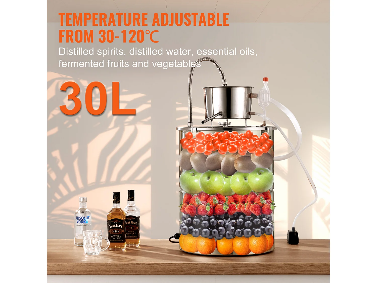 Distillateur d'Alcool SucceBuy Distillateur d'Eau Plate à Alcool 34 L avec Fût Thumper et Pompe à Eau