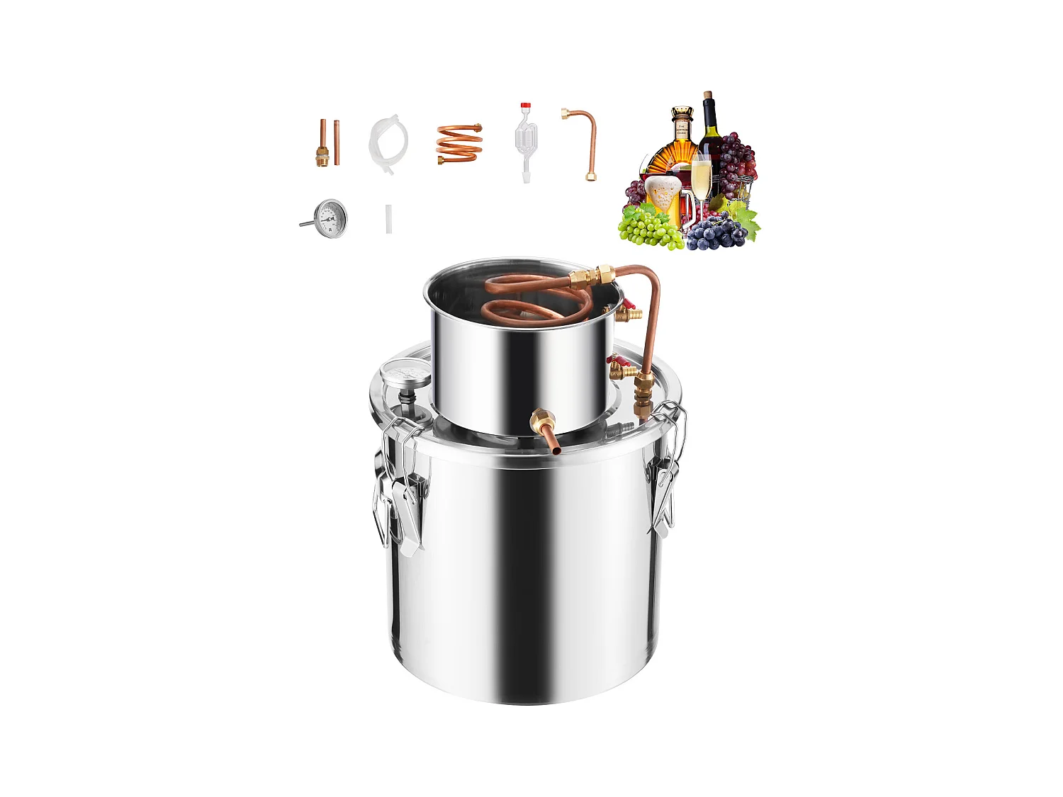 Distillateur d'Alcool SucceBuy Alambic Moonshine 19 L Kit de Brassage de Distillateur d'Eau et d'Alcool en Acier Inoxydable
