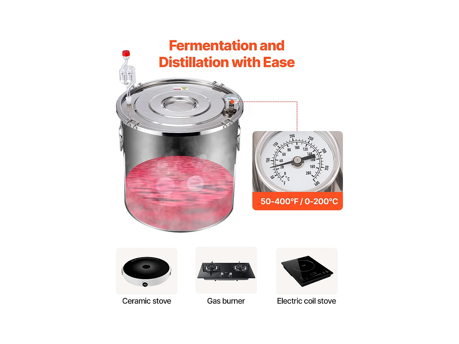 Distillateur d'Alcool SucceBuy Alambic Moonshine 19 L Kit de Brassage de Distillateur d'Eau et d'Alcool en Acier Inoxydable