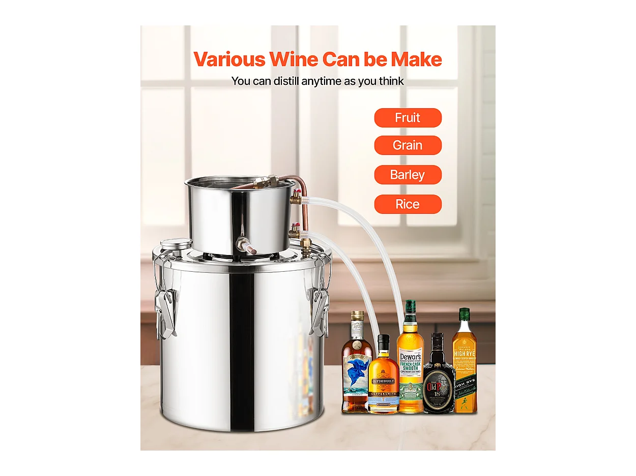 Distillateur d'Alcool SucceBuy Alambic Moonshine 19 L Kit de Brassage de Distillateur d'Eau et d'Alcool en Acier Inoxydable