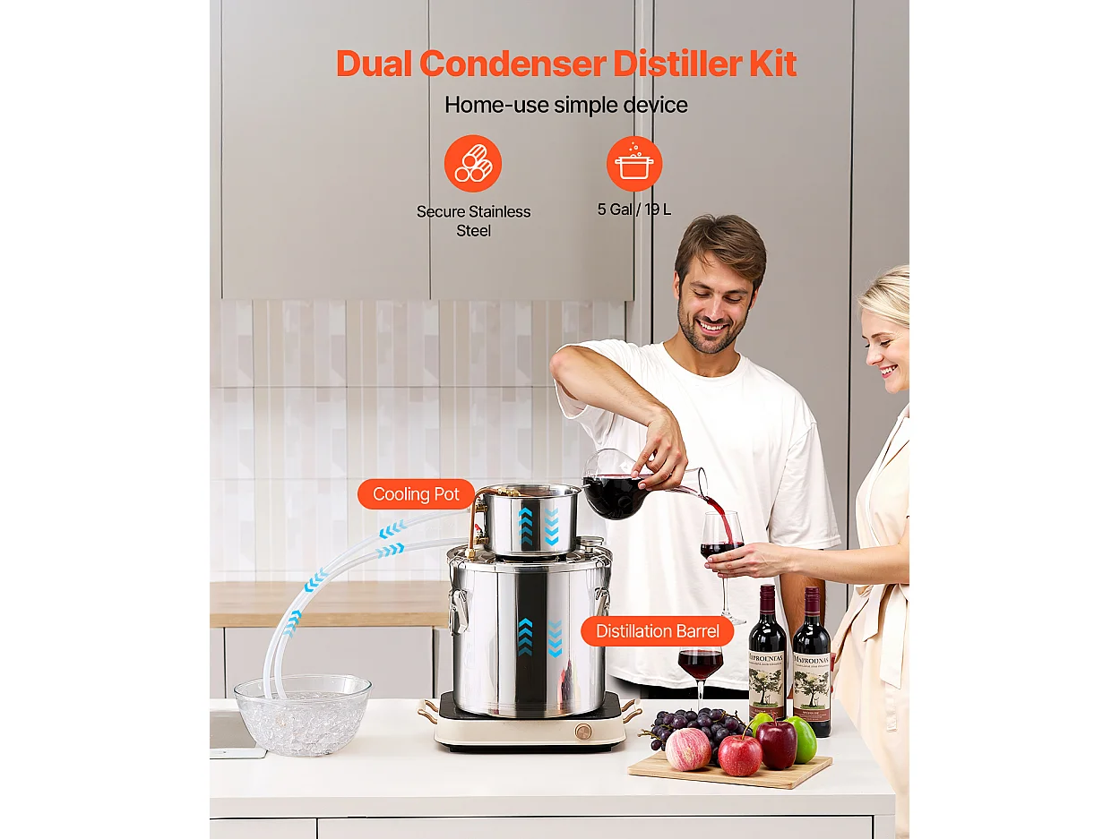 Alkoholdestilliergerät SucceBuy 19-l-Mondscheindestille, Brauset für Wasser und Alkohol, Edelstahl