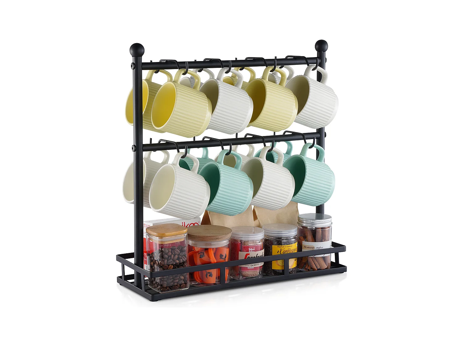 Porte-Tasse SucceBuy à Café pour Comptoir, Support de Tasse à 16 Crochets avec Organisateur de Base de Rangement