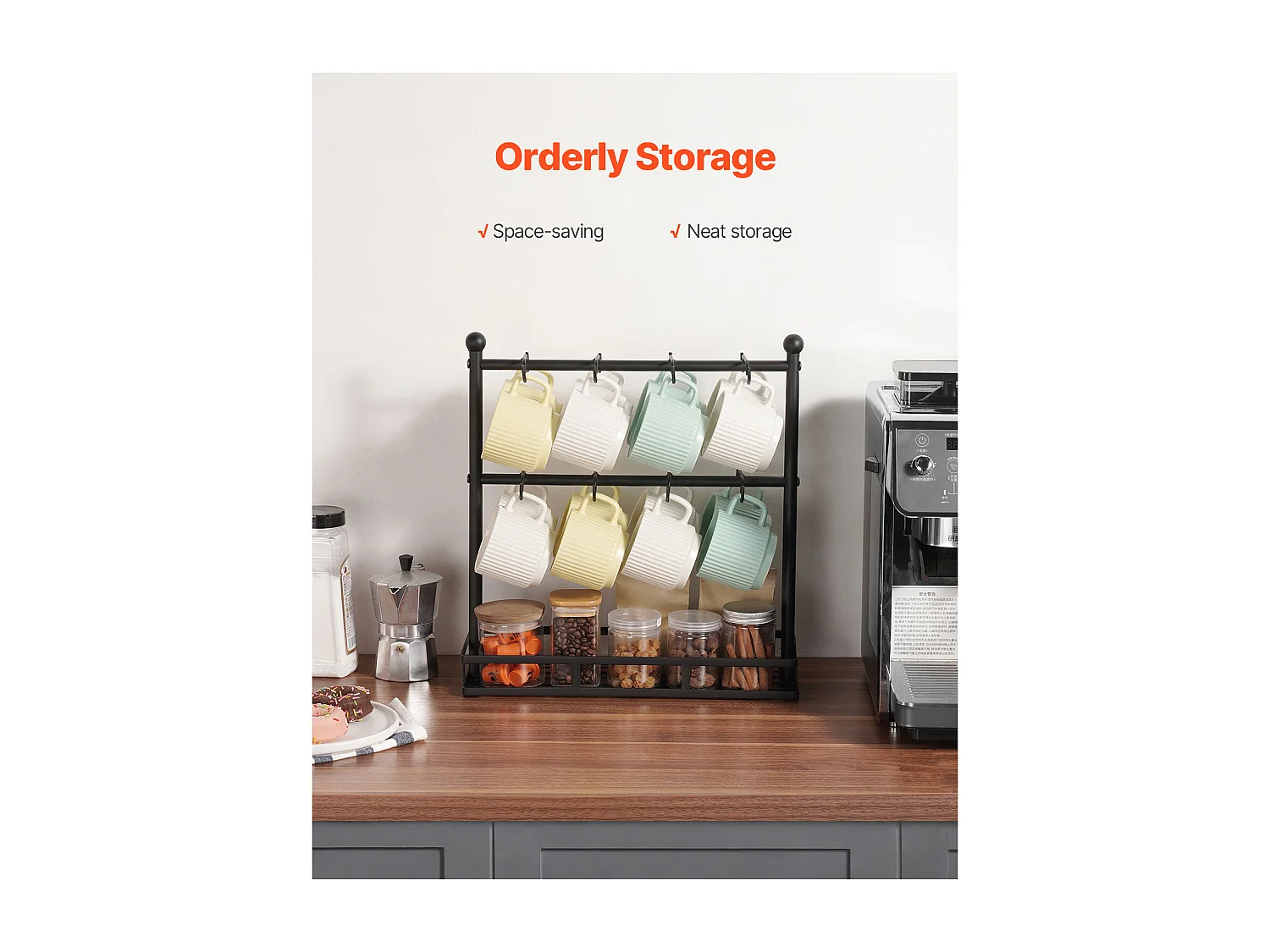 Porte-Tasse SucceBuy à Café pour Comptoir, Support de Tasse à 16 Crochets avec Organisateur de Base de Rangement