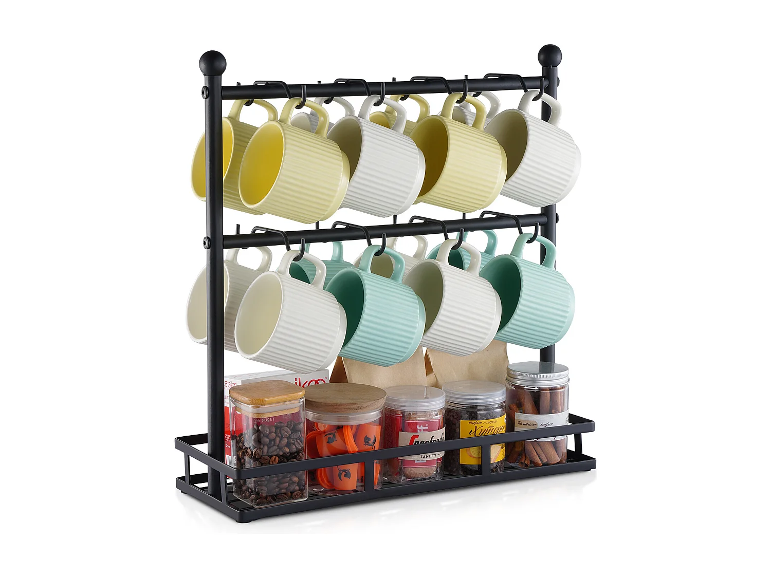 Porte-Tasse SucceBuy à Café pour Comptoir, Support de Tasse à 16 Crochets avec Organisateur de Base de Rangement