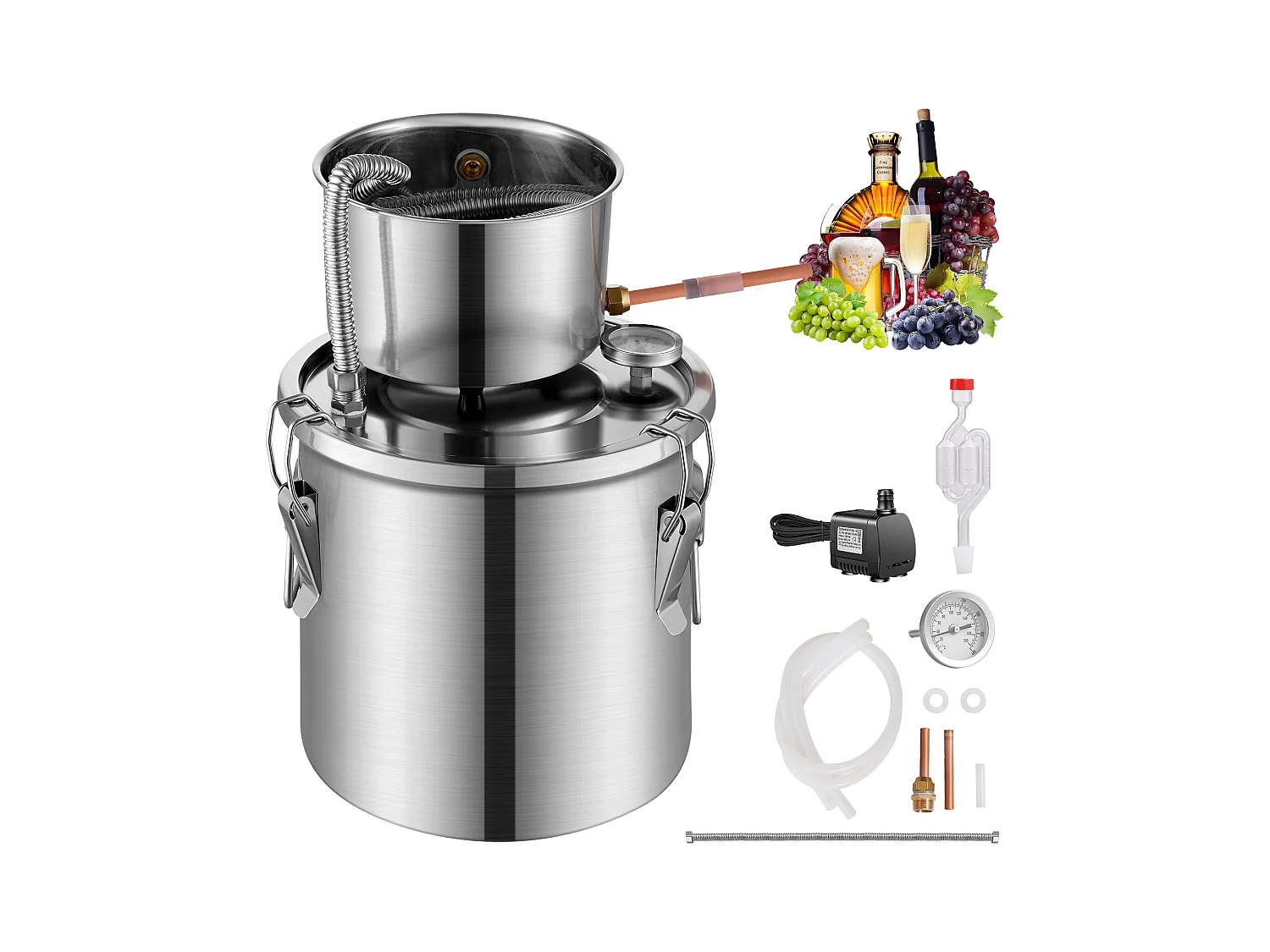 Distillateur d'Alcool SucceBuy Distillateur d'Eau Plate Moonshine 11 L avec Pompe à Eau en Acier Inoxydable