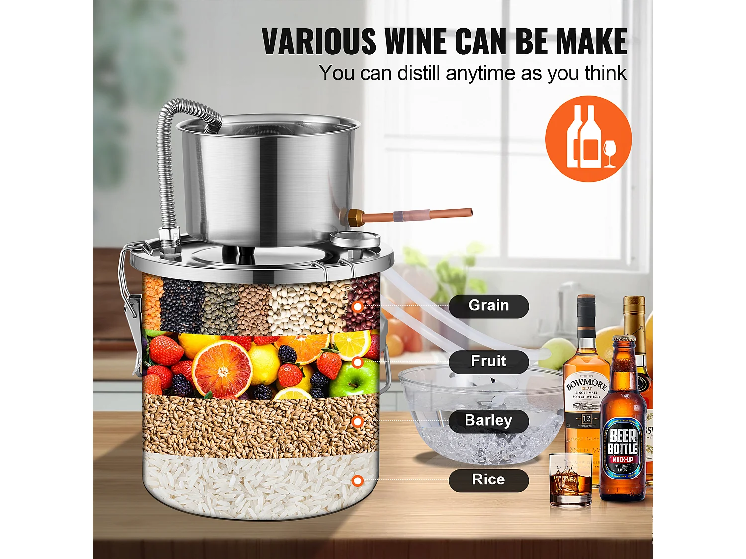 Distillateur d'Alcool SucceBuy Distillateur d'Eau Plate Moonshine 11 L avec Pompe à Eau en Acier Inoxydable