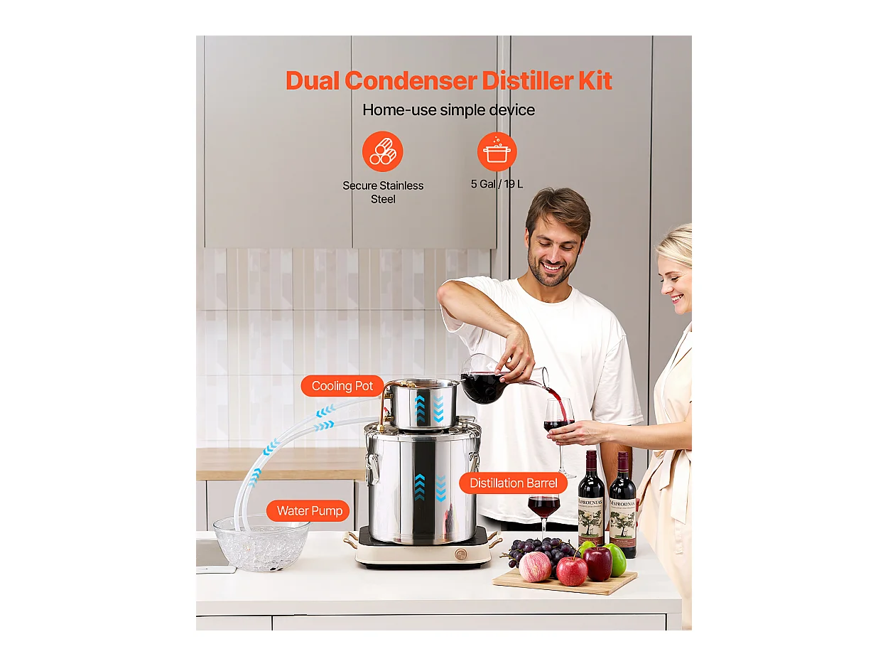 Alkoholdestilliergerät SucceBuy 19-l-Mondscheindestille, Brauset für Wasser und Alkohol, Edelstahl