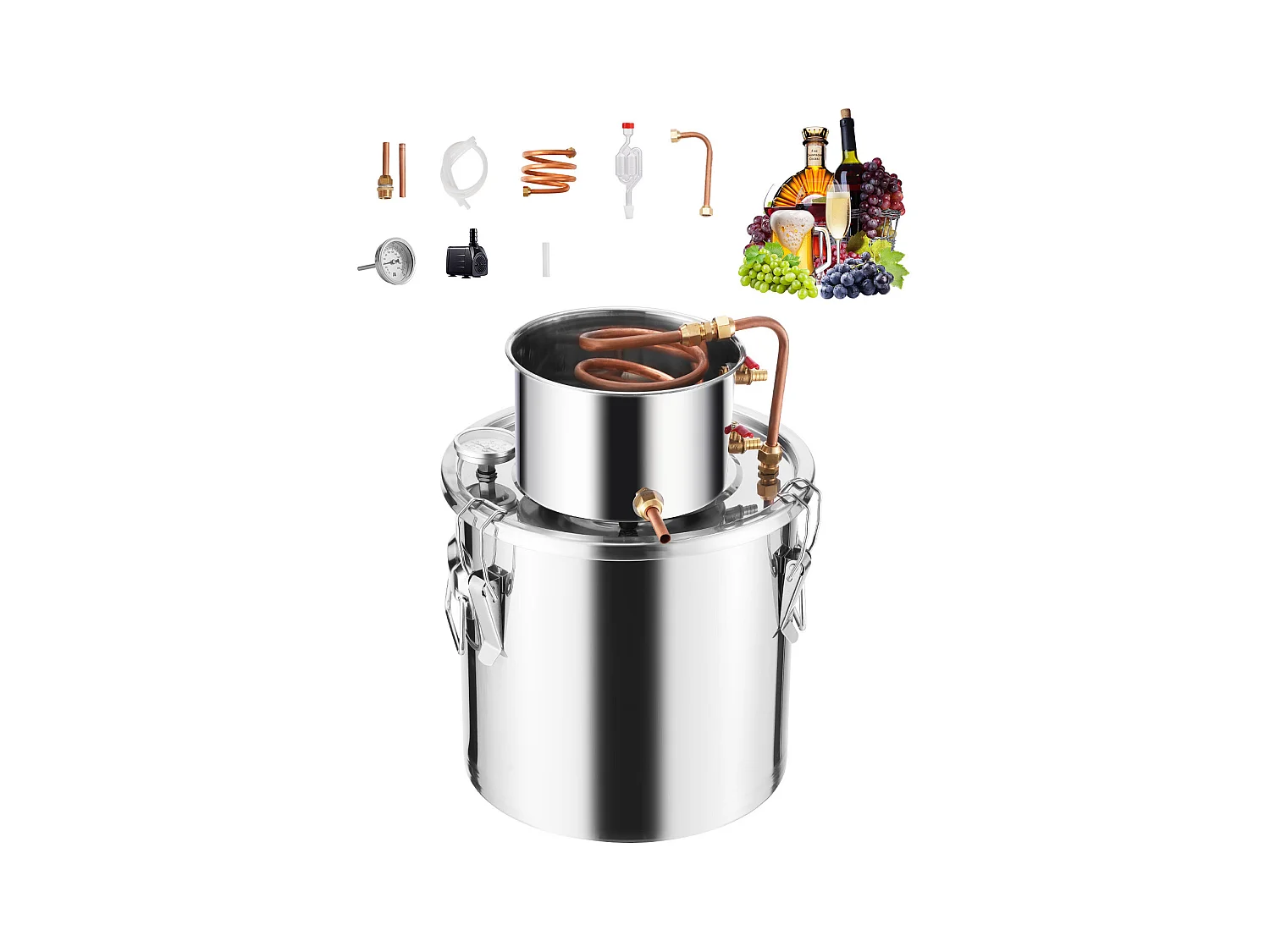 Distillateur d'Alcool SucceBuy Alambic Moonshine 19 L Kit de Brassage de Distillateur d'Eau et d'Alcool en Acier Inoxydable